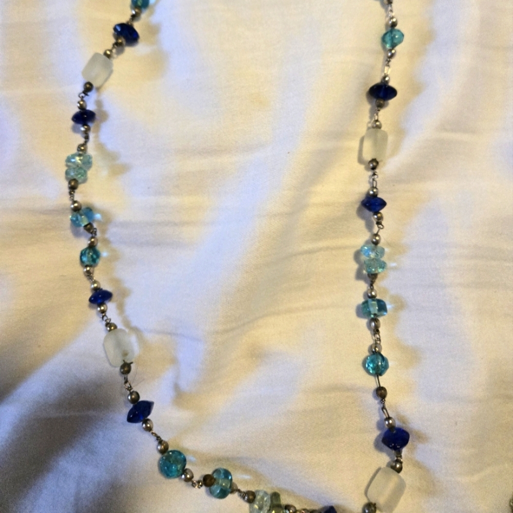 Elegant Blue and Silver Glsss Beaded Necklace